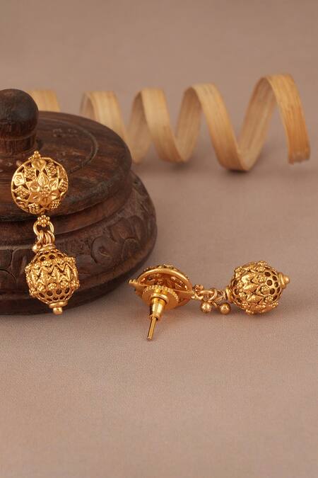 Smars Jewelry_Gold Plated Antique Mala Set And Earrings_Online_at_Aza_Fashions