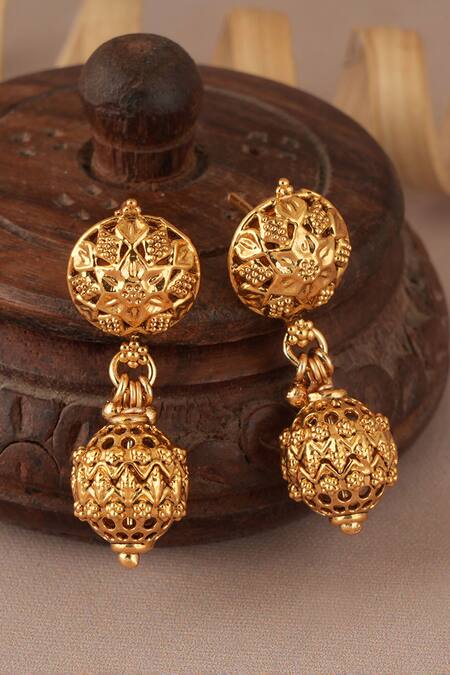 Buy_Smars Jewelry_Gold Plated Antique Mala Set And Earrings_Online_at_Aza_Fashions