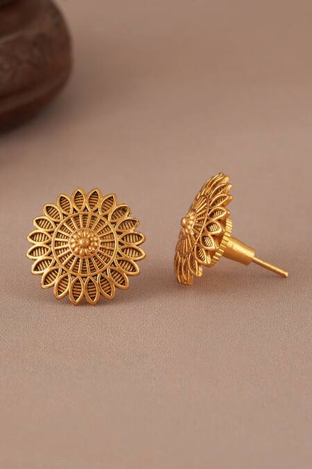 Smars Jewelry_Gold Plated Antique Floral Pendant Set _Online_at_Aza_Fashions