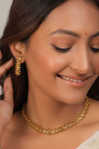 SMARS JEWELRY_Gold Plated Antique Choker And Earrings Set_Online_at_Aza_Fashions