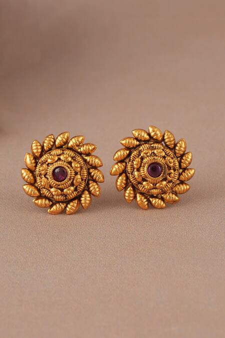 Smars Jewelry_Gold Plated Antique Floral Pendant Set_Online_at_Aza_Fashions