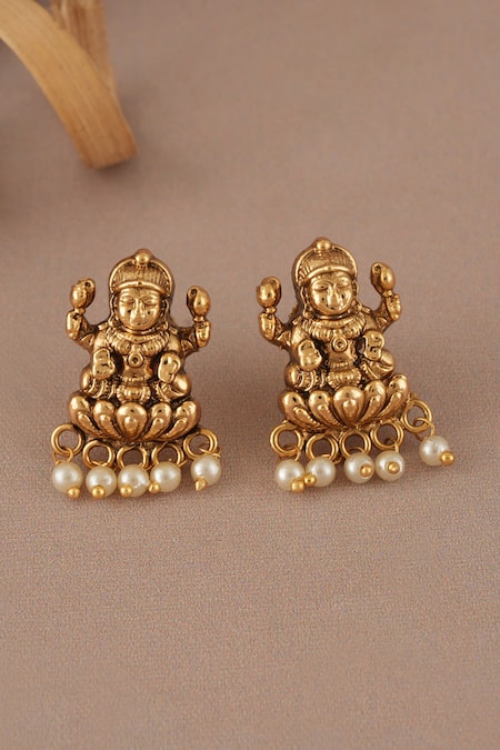 Buy_Smars Jewelry_Gold Plated Pearls Maa Lakshmi Antique Pendant Set _Online_at_Aza_Fashions