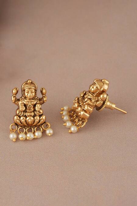 Shop_Smars Jewelry_Gold Plated Pearls Maa Lakshmi Antique Pendant Set _Online_at_Aza_Fashions