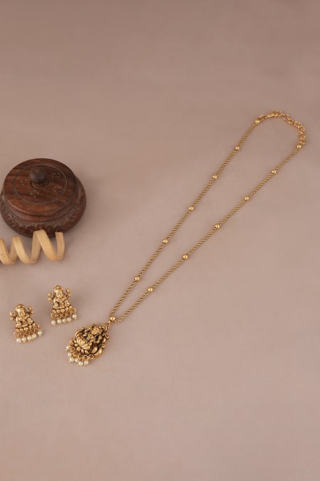 Smars Jewelry Maa Lakshmi Antique Gold Pendant Set 