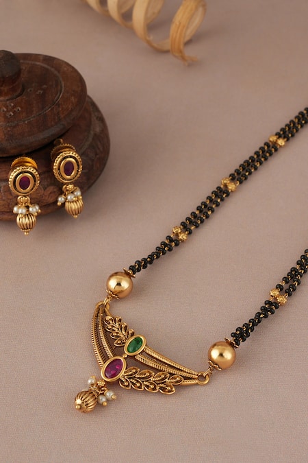 Buy Smars Jewelry Gold Plated Pearls, Stones Antique Mangalsutra Set Online at Aza Fashions Buy_Smars Jewelry_Gold Plated Pearls, Stones Antique Mangalsutra Set _Online_at_Aza_Fashions