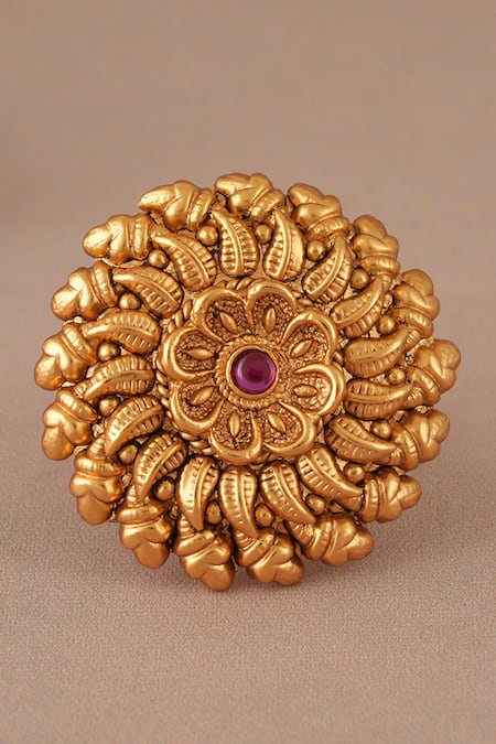 Smars Jewelry Antique Gold Plated Spiral Ruby Ring 