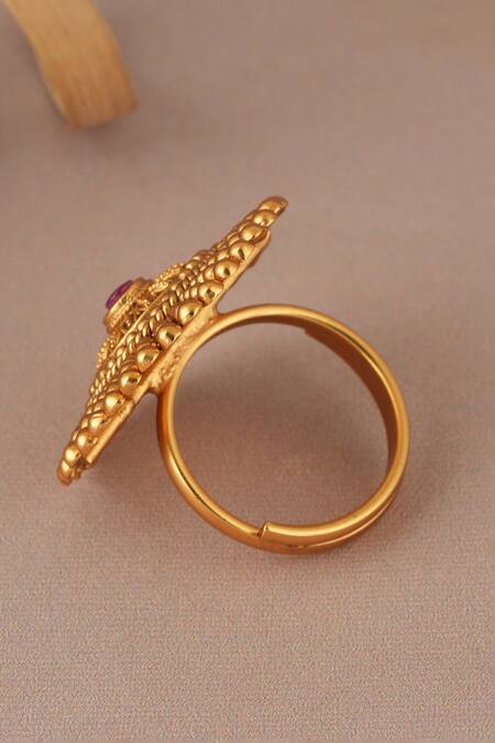 Buy_Smars Jewelry_Gold Plated Beads, Stones Antique Ruby Spiral Ring_Online_at_Aza_Fashions