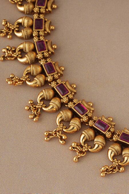 Shop SMARS JEWELRY Gold Plated Stones Antique Ruby Necklace Set Online at Aza Fashions Shop_SMARS JEWELRY_Gold Plated Stones Antique Ruby Necklace Set_Online_at_Aza_Fashions