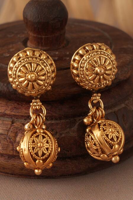Smars Jewelry_Gold Plated Carved Ball Jewellery Set_Online_at_Aza_Fashions