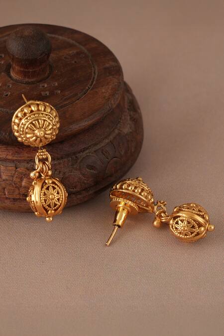 Buy_Smars Jewelry_Gold Plated Carved Ball Jewellery Set_Online_at_Aza_Fashions