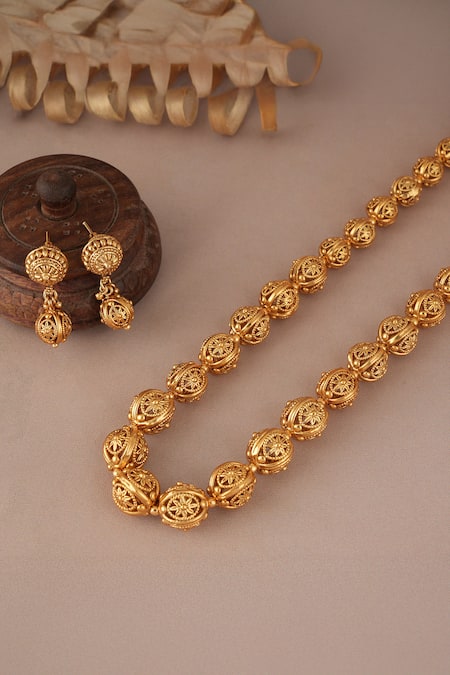 Shop_Smars Jewelry_Gold Plated Carved Ball Jewellery Set_Online_at_Aza_Fashions