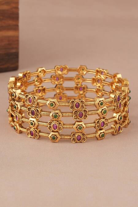SMARS JEWELRY Gold Plated Stones Antique Multicolor Bangle Set Online at Aza Fashions SMARS JEWELRY_Gold Plated Stones Antique Multicolor Bangle Set_Online_at_Aza_Fashions