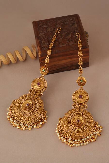 Smars Jewelry_Gold Plated Long Antique Pearl Drop Earrings_Online_at_Aza_Fashions