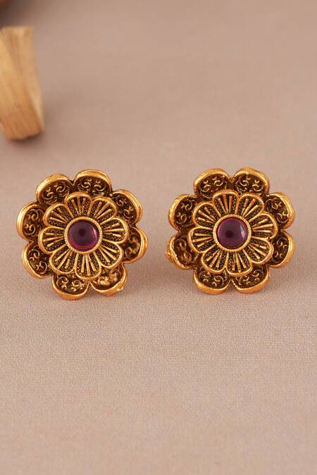 Smars Jewelry_Gold Plated Stones Antique Floral Layer Set_Online_at_Aza_Fashions