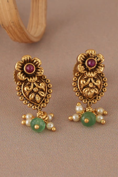 Buy_Smars Jewelry_Gold Plated Pearls, Stones Antique Mangalsutra Set _Online_at_Aza_Fashions