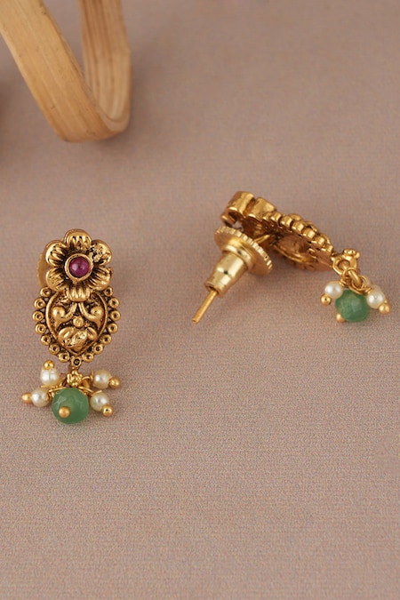 Shop_Smars Jewelry_Gold Plated Pearls, Stones Antique Mangalsutra Set _Online_at_Aza_Fashions