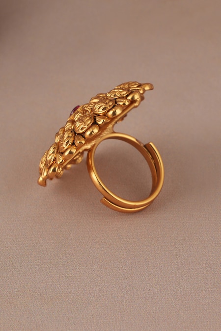 SMARS JEWELRY Gold Plated Stones Antique Ruby Cocktail Ring at Aza Fashions SMARS JEWELRY_Gold Plated Stones Antique Ruby Cocktail Ring_at_Aza_Fashions