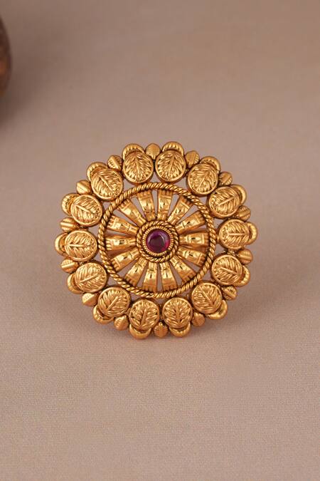 Shop SMARS JEWELRY Gold Plated Stones Antique Ruby Cocktail Ring at Aza Fashions Shop_SMARS JEWELRY_Gold Plated Stones Antique Ruby Cocktail Ring_at_Aza_Fashions