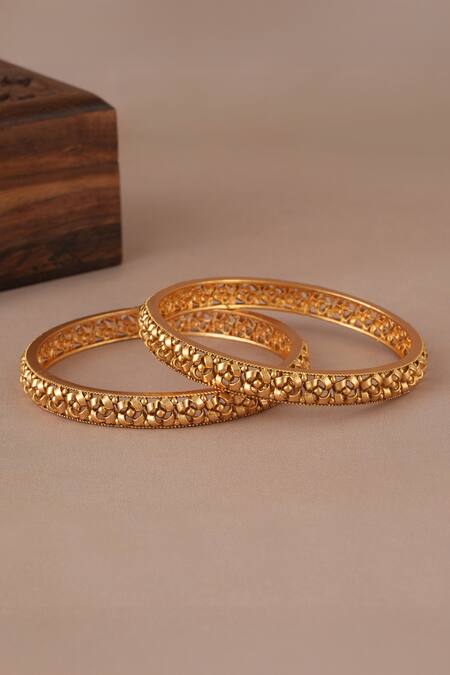 Smars Jewelry_Gold Plated Beads Antique Twisted Bangle Set_Online_at_Aza_Fashions