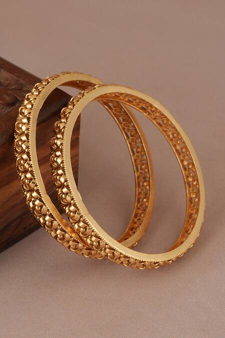 Buy_Smars Jewelry_Gold Plated Beads Antique Twisted Bangle Set_Online_at_Aza_Fashions