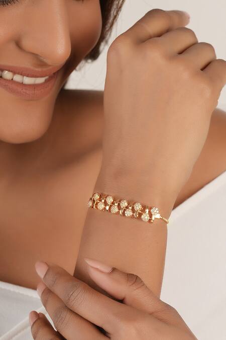 Buy_SMARS JEWELRY_Gold Plated Imitation Diamonds Openable Bracelet With_Online_at_Aza_Fashions