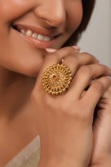 Smars Jewelry Gold Plated Stones, Beads Antique Adjustable Finger Ring Online at Aza Fashions Smars Jewelry_Gold Plated Stones, Beads Antique Adjustable Finger Ring _Online_at_Aza_Fashions