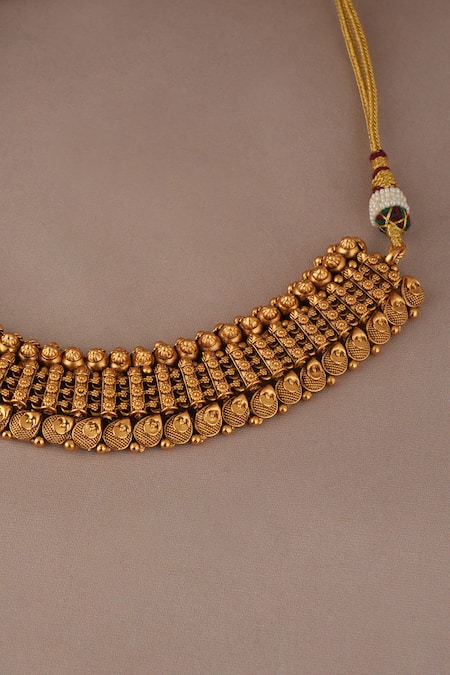 Buy_Smars Jewelry_Gold Plated Antique Necklace Set With Jhumka Earrings_Online_at_Aza_Fashions