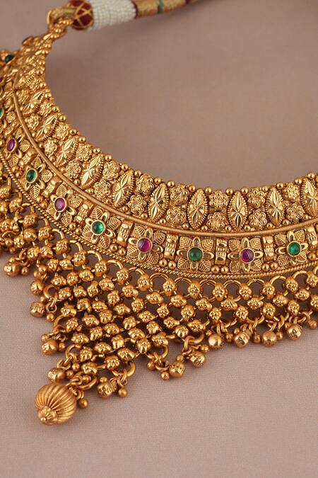 Shop_SMARS JEWELRY_Gold Plated Beads, Stones Antique Multicolor Choker Set_Online_at_Aza_Fashions