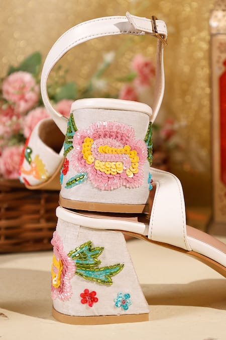 Sole Mates by Palak Floral Embroidered White Heels 