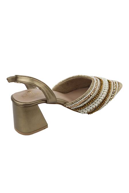 Buy Sole Mates by Palak Gold Crystals, Pearls, Sequins, Mirrors Sultana White And Heels Online at Aza Fashions Buy_Sole Mates by Palak_Gold Crystals, Pearls, Sequins, Mirrors Sultana White And Heels_Online_at_Aza_Fashions