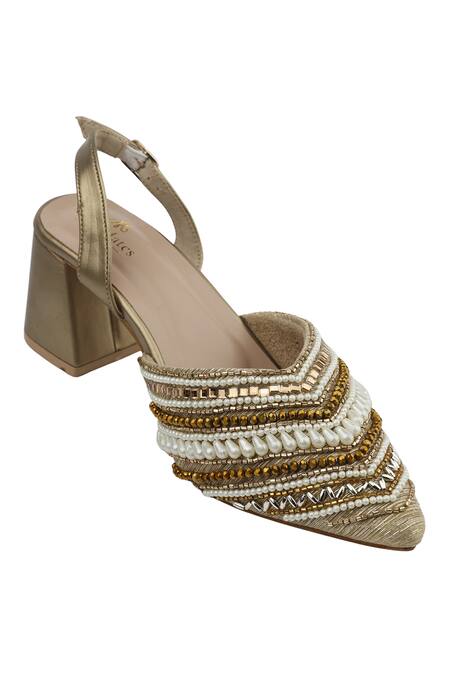 Shop Sole Mates by Palak Gold Crystals, Pearls, Sequins, Mirrors Sultana White And Heels Online at Aza Fashions Shop_Sole Mates by Palak_Gold Crystals, Pearls, Sequins, Mirrors Sultana White And Heels_Online_at_Aza_Fashions