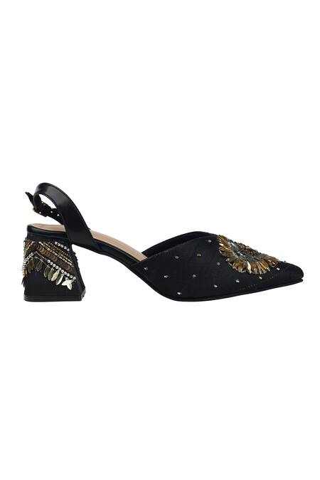 Buy_Sole Mates by Palak_Black Tassels, Embroidery Floral Heels _Online_at_Aza_Fashions