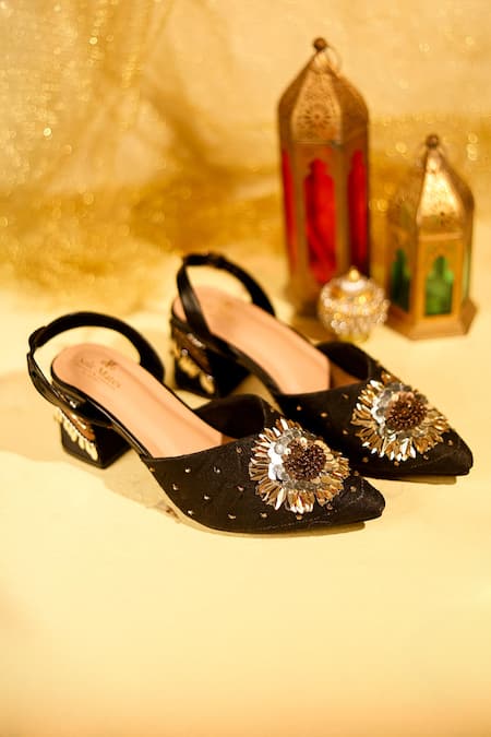 Sole Mates by Palak Black Floral Embroidered Heels 