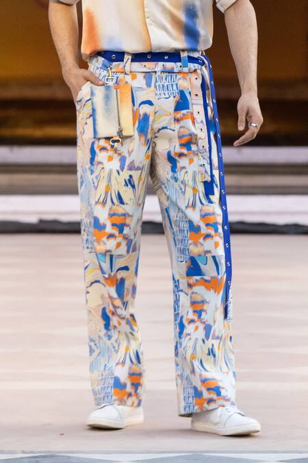 Buy_Mandira Wirk Resort_Multi Color Denim Printed Twill Trouser _Online_at_Aza_Fashions
