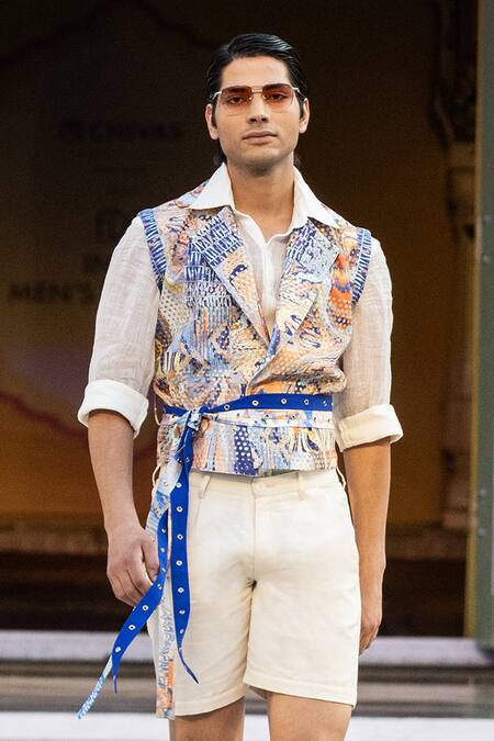 Mandira Wirk Resort_Multi Color Printed Laser Cut Jacket _Online_at_Aza_Fashions