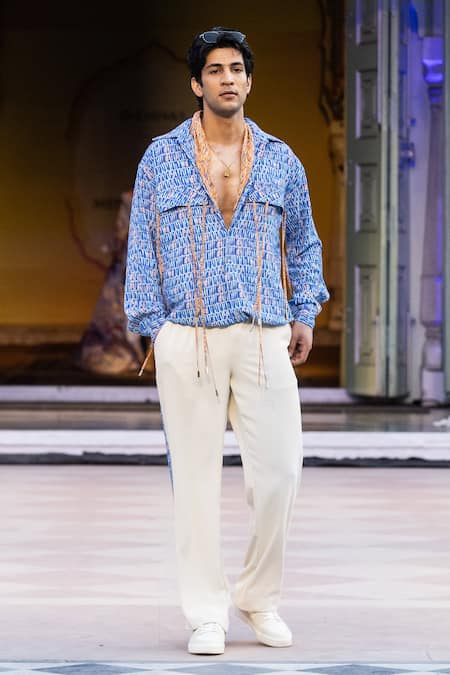 Buy Mandira Wirk Resort Blue Lycra Printed Casual Shirt With Front Pocket Online at Aza Fashions Buy_Mandira Wirk Resort_Blue Lycra Printed Casual Shirt With Front Pocket _Online_at_Aza_Fashions