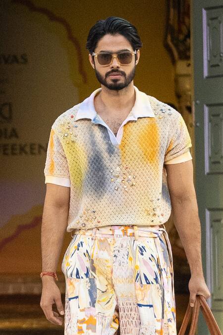 Buy Mandira Wirk Resort Yellow Casual Trousers With Belt Online at Aza Fashions Buy_Mandira Wirk Resort_Yellow Casual Trousers With Belt _Online_at_Aza_Fashions