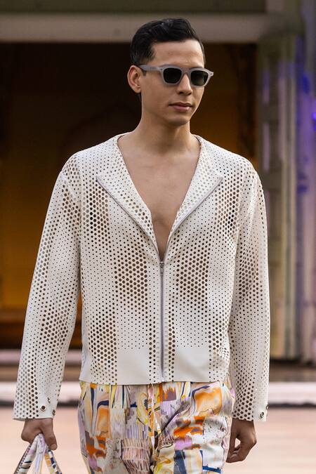 Mandira Wirk Resort Yellow Denim Printed Twill Shorts Online at Aza Fashions Mandira Wirk Resort_Yellow Denim Printed Twill Shorts _Online_at_Aza_Fashions