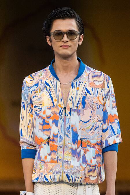 Mandira Wirk Resort Blue Lycra Ocean Designer Jacket Online at Aza Fashions Mandira Wirk Resort_Blue Lycra Ocean Designer Jacket _Online_at_Aza_Fashions