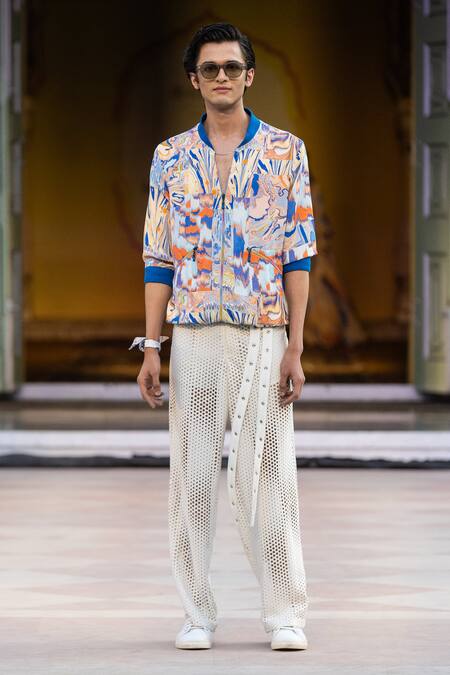 Buy Mandira Wirk Resort Blue Lycra Ocean Designer Jacket Online at Aza Fashions Buy_Mandira Wirk Resort_Blue Lycra Ocean Designer Jacket _Online_at_Aza_Fashions