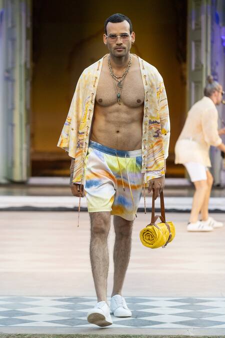 Buy_Mandira Wirk Resort_Yellow Cotton Printed Cape And Shorts Set _Online_at_Aza_Fashions