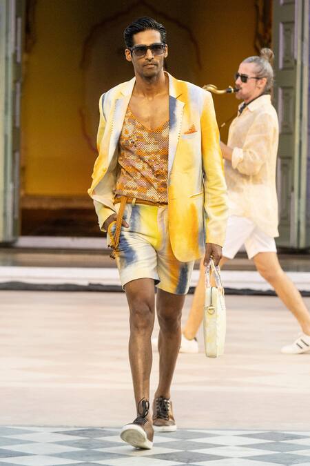 Mandira Wirk Resort_Yellow Linen Strokes Resort Set _Online_at_Aza_Fashions