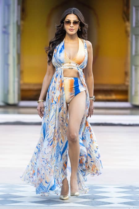 Mandira Wirk Resort Printed Chiffon Cape 