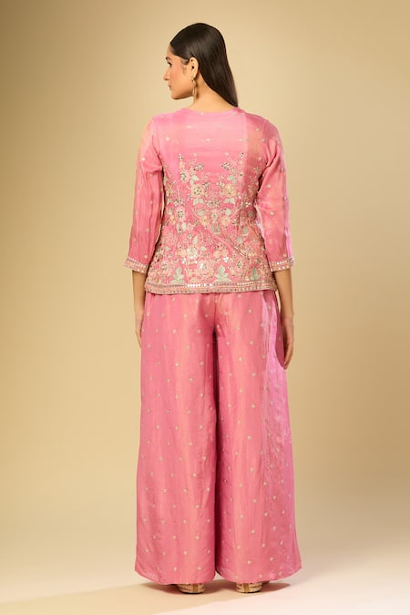 Samyukta Singhania Zari Floral Embroidered Tunic Palazzo Set 