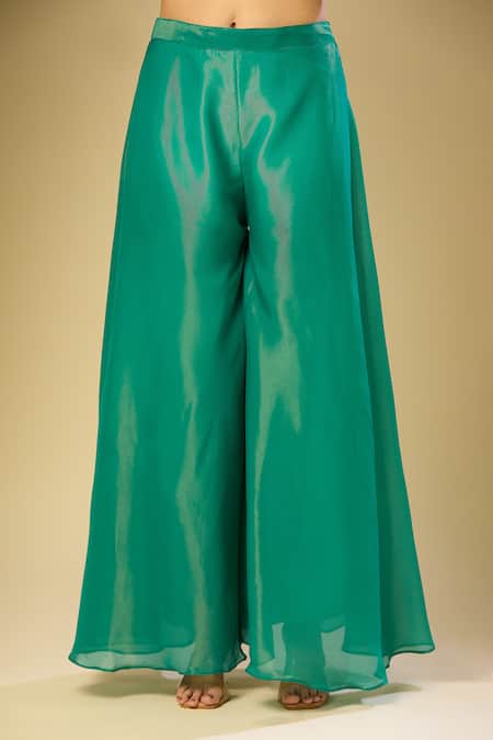 Samyukta Singhania Green Chiffon, Silk Zari Round Neck Floral Embroidered Anarkali Set Online at Aza Fashions Samyukta Singhania_Green Chiffon, Silk Zari Round Neck Floral Embroidered Anarkali Set_Online_at_Aza_Fashions