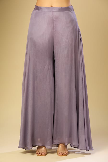 Shop_Samyukta Singhania_Purple Chiffon Embroidery Square Neck Woven Floral Vine Kurta Palazzo Set_Online_at_Aza_Fashions