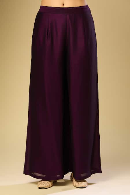 Buy_Samyukta Singhania_Purple Cotton Embroidery Round Neck Floral Anarkali Palazzo Set_Online_at_Aza_Fashions