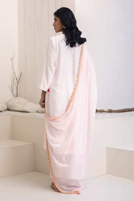 Shop_Avaha_Pink Cotton, Silk Pom-poms Open Neck Mati Baby Kurta Set _at_Aza_Fashions