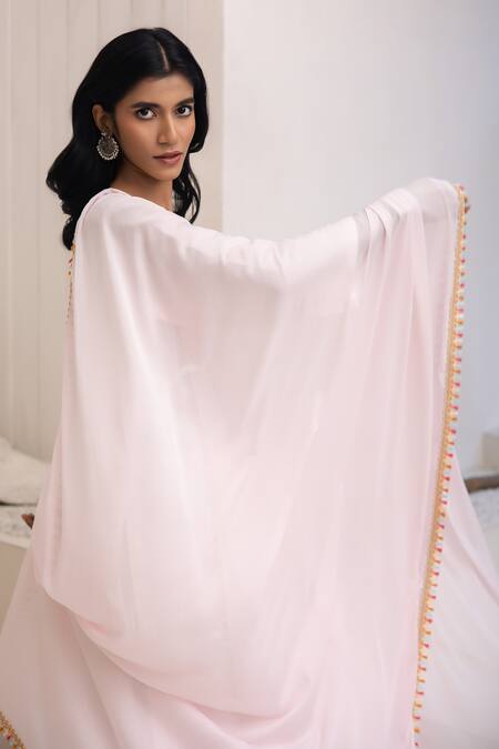 Shop_Avaha_Pink Cotton, Silk Pom-poms Open Neck Mati Baby Kurta Set _Online_at_Aza_Fashions