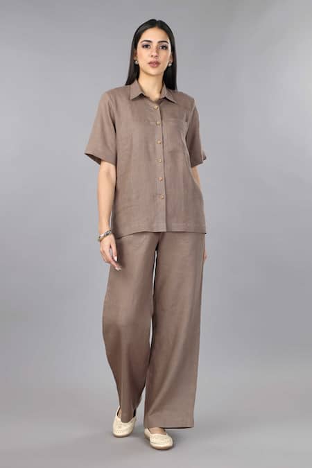 Gothilo Mocha Mousse Linen Shirt & Pant Set 